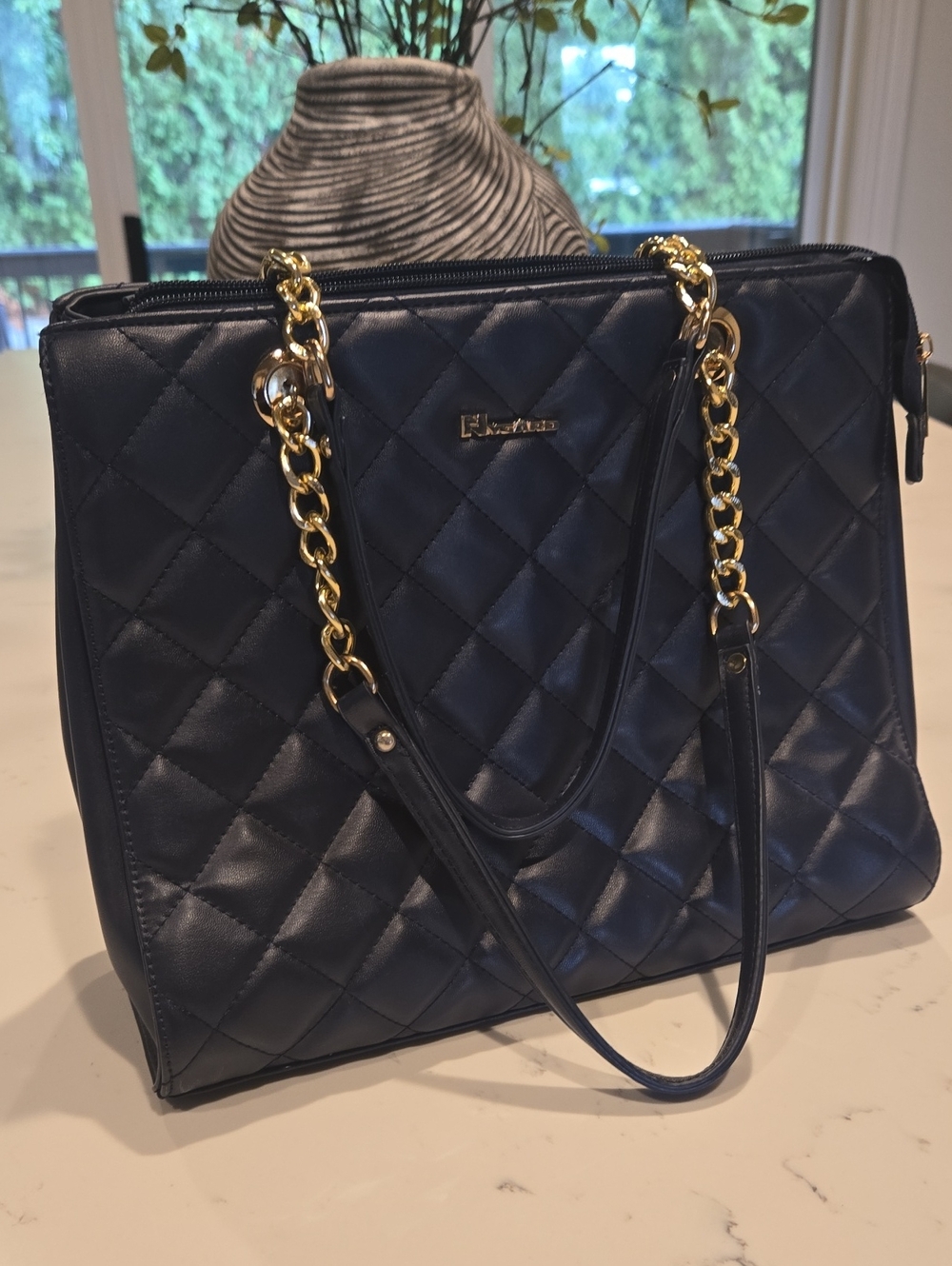Naygard quilted Navy Chain-Handle Tote Bag With Matching Wallet